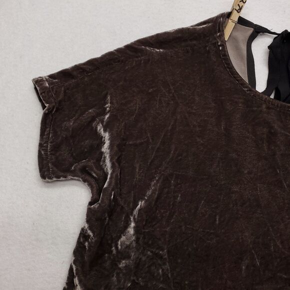 Madewell Short Sleeve Casual Crew Neck Suede Shirt Womens Size 2XS Brown - Picture 3 of 7